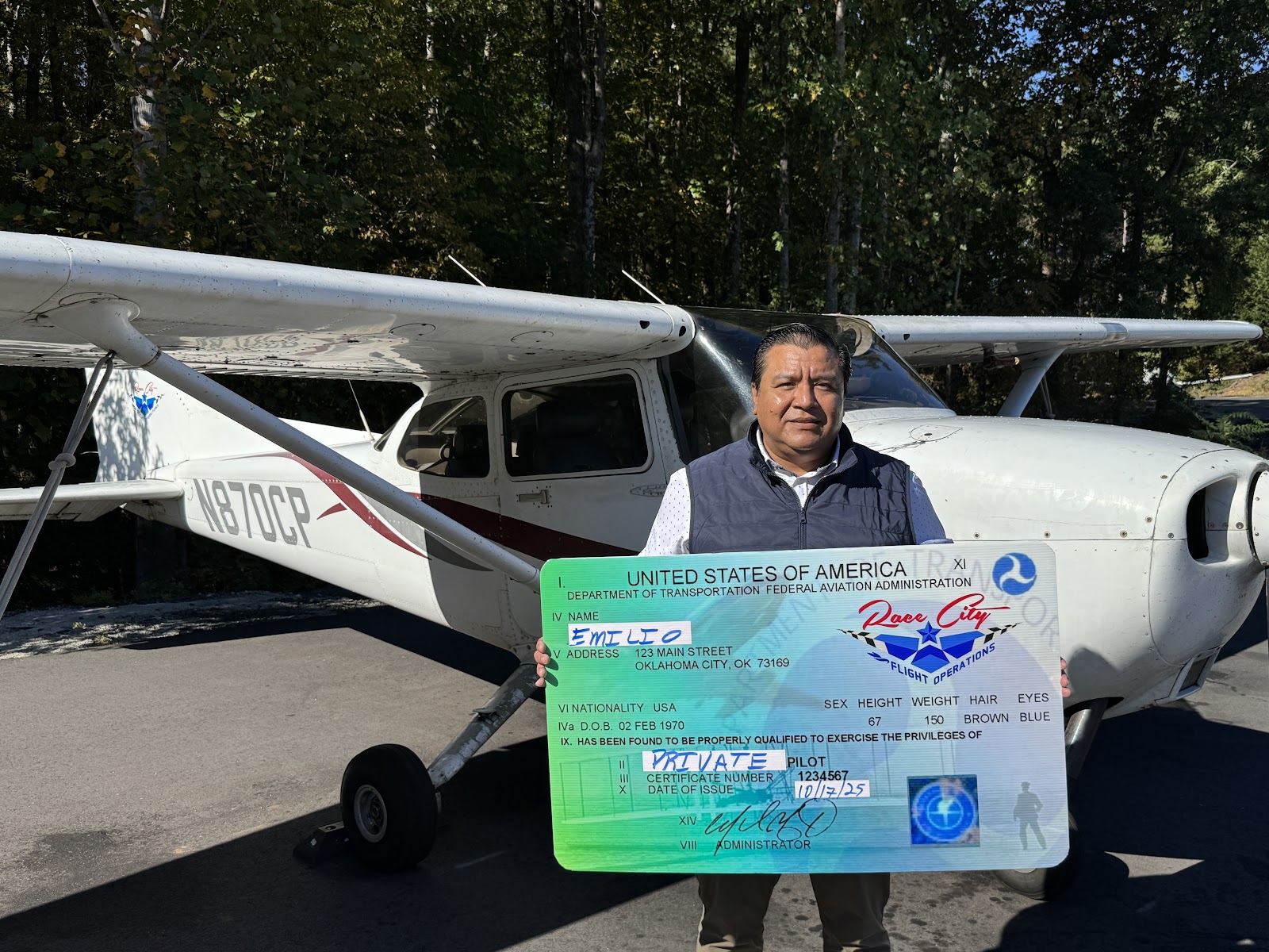 Emilio is the world's newest private pilot! Great job Emilio!