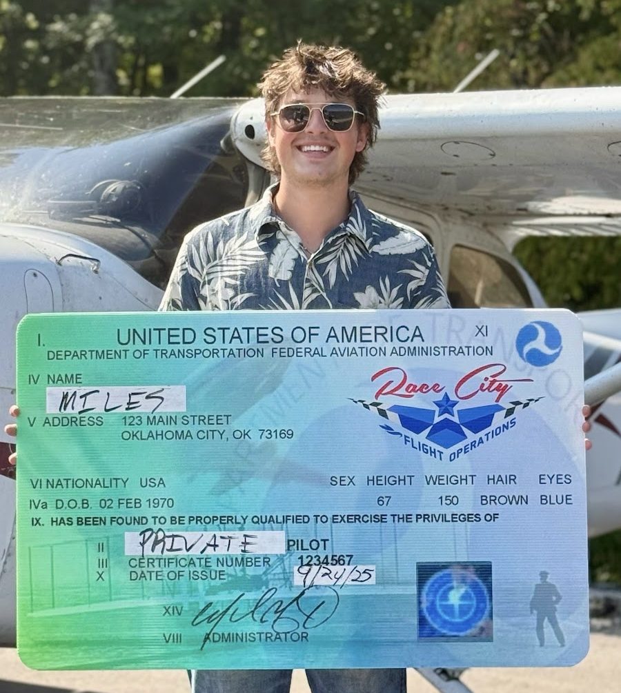 Miles achieved his dream of flying! Now he's certified to fly with passengers! Awesome job Miles!