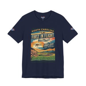Rep the legendary North Carolina spirit with the "First in Flight" Race City Tee. Celebrating the fusion of aviation history and high-speed culture, this Flight Operations graphic is built for those who value precision and legacy.